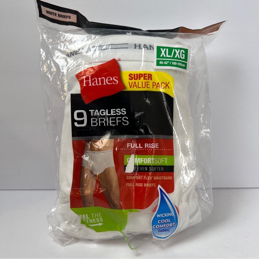 Hanes White Tagless Briefs for Men XL 40-42”- 5 pack